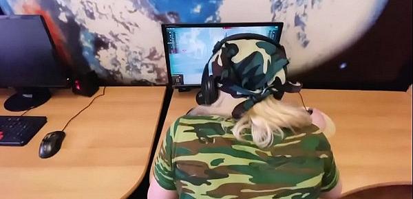  Cute military girl face and pussy fucking when she playing in WoT